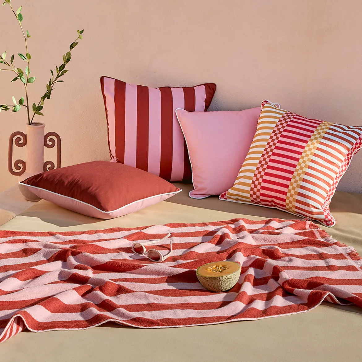 Gaia Pink Multi Check Outdoor Cushion