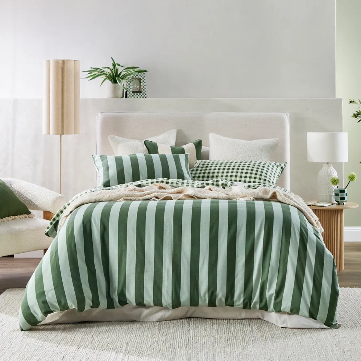 Green Reversible Flannelette Quilt Cover Set