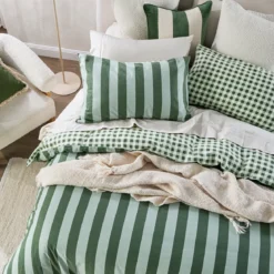 Green Reversible Flannelette Quilt Cover Set