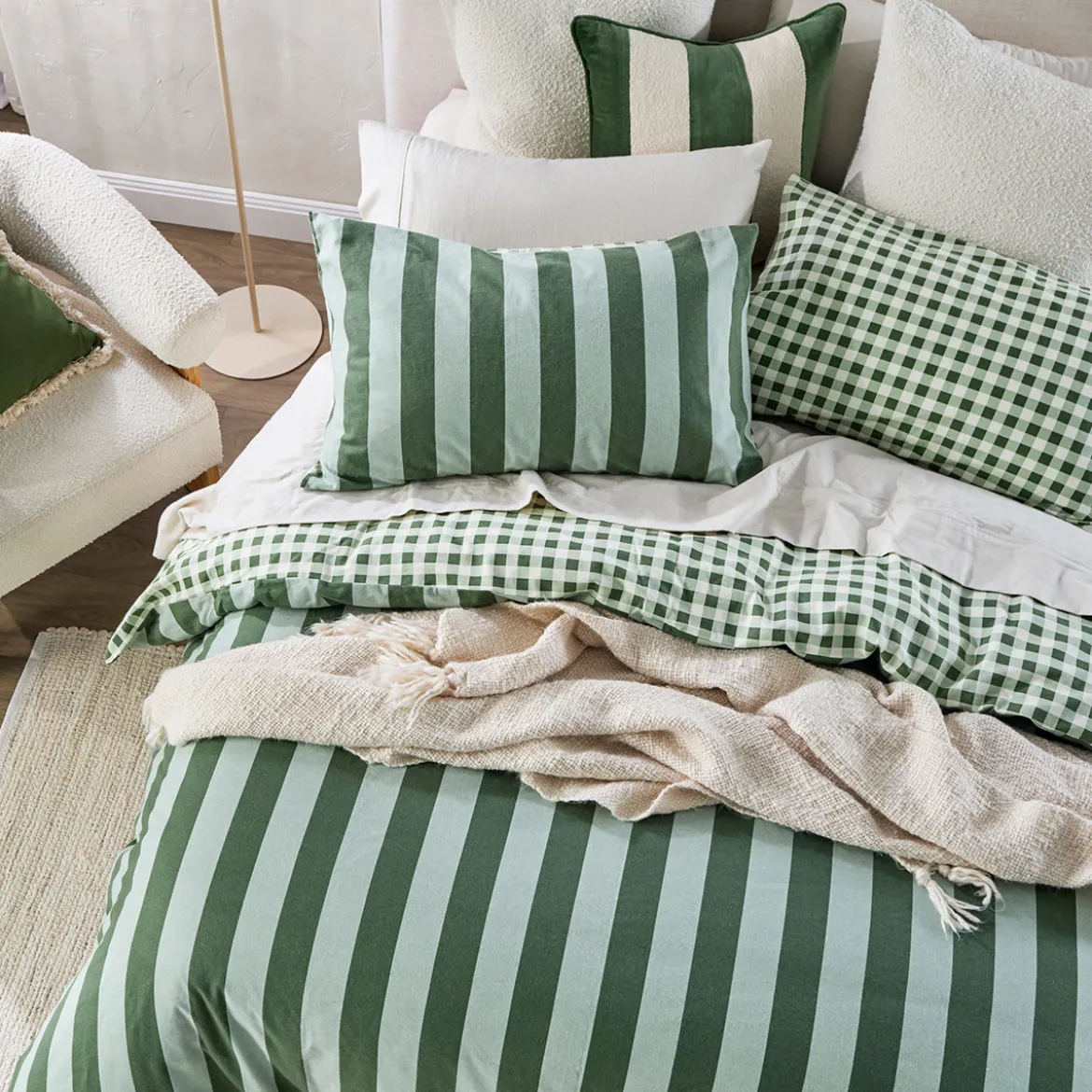 Green Reversible Flannelette Quilt Cover Set