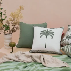 Halcyon Palm with Border Square Outdoor Cushion