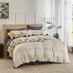 Juniper Stripe Natural Quilt Cover Set