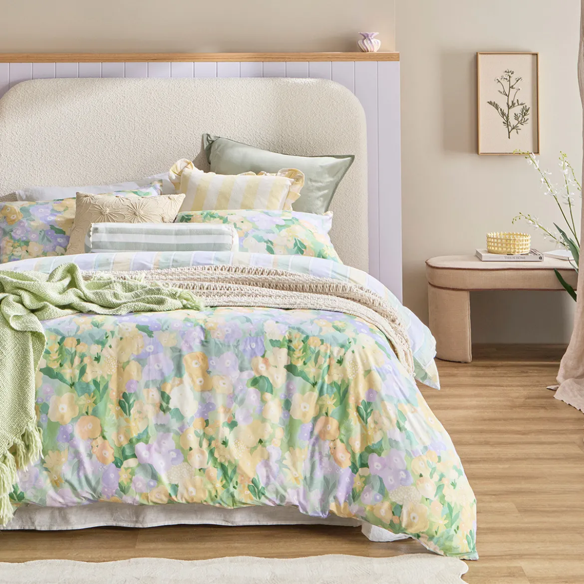 Kew Reversible Floral/Stripe Quilt Cover Set