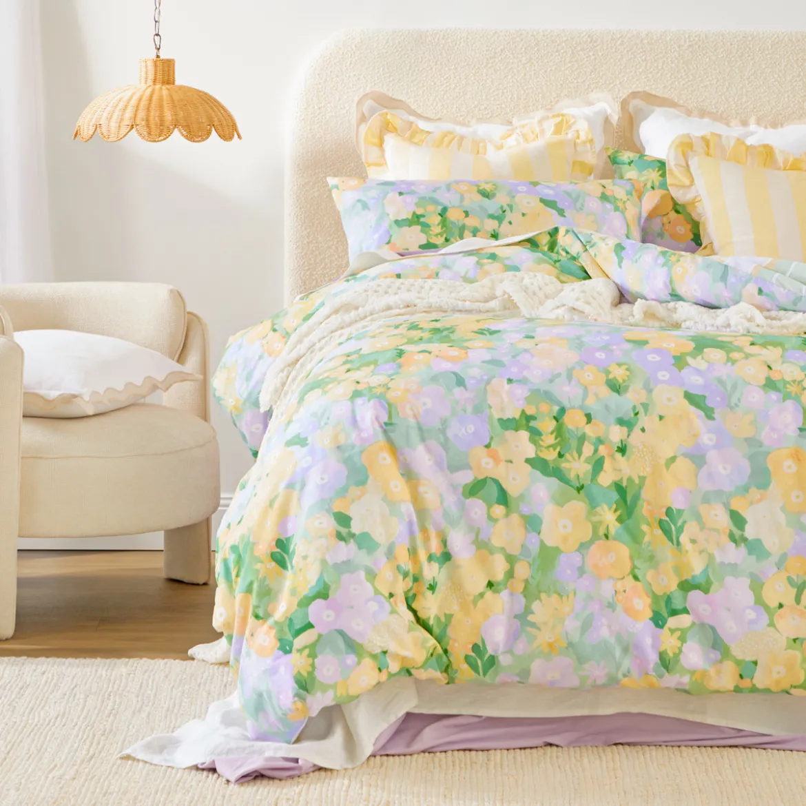 Kew Reversible Floral/Stripe Quilt Cover Set