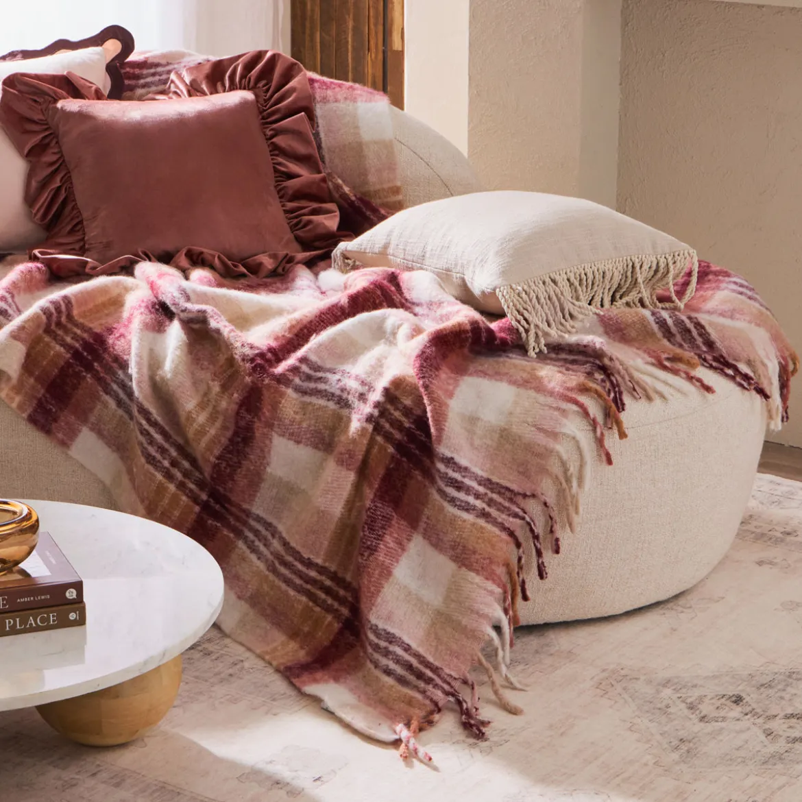 Lexi Check Berry Extra Large Throw