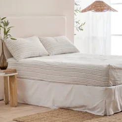 Linen Cotton Stripe Fitted Sheet
