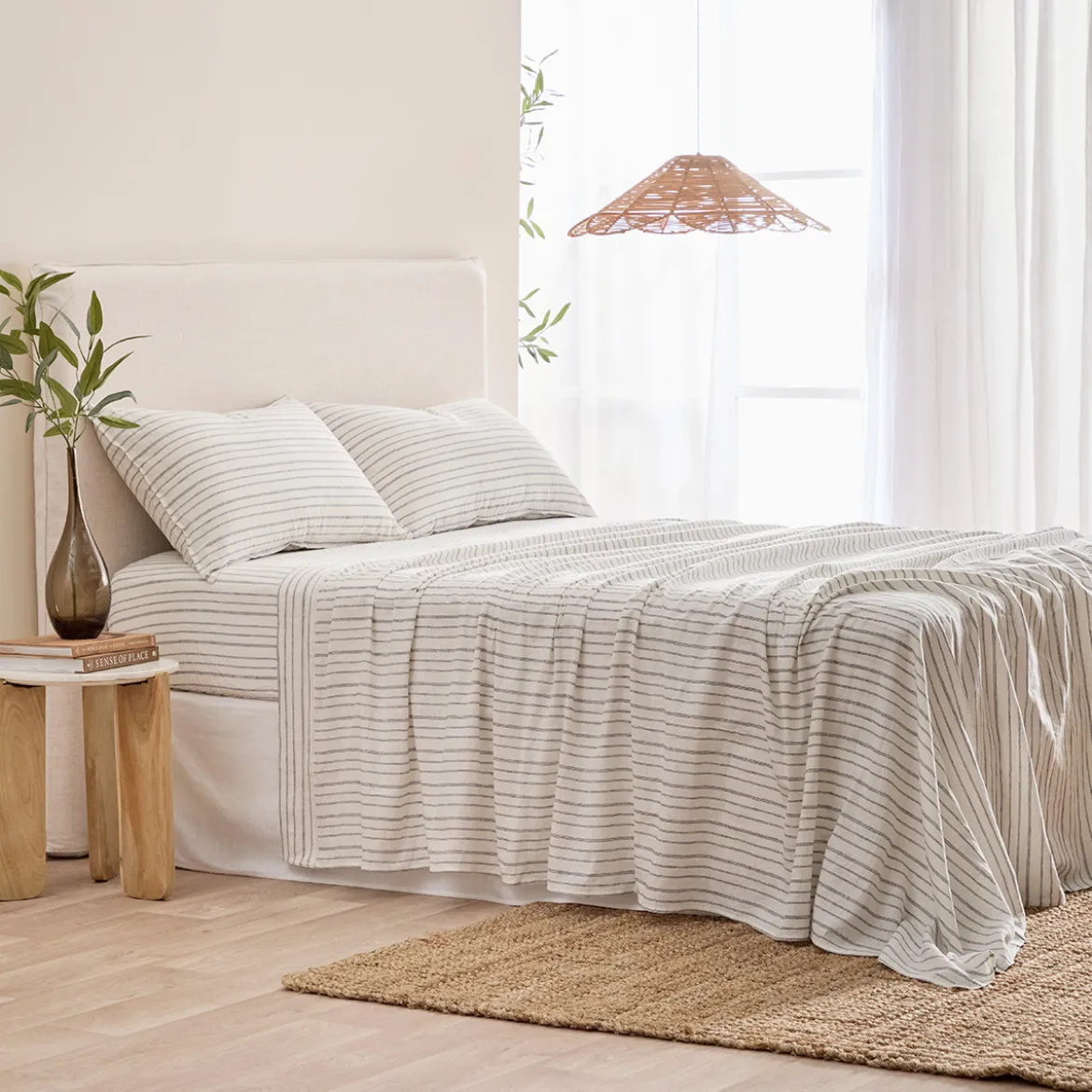 Linen Cotton Stripe Flat Sheet