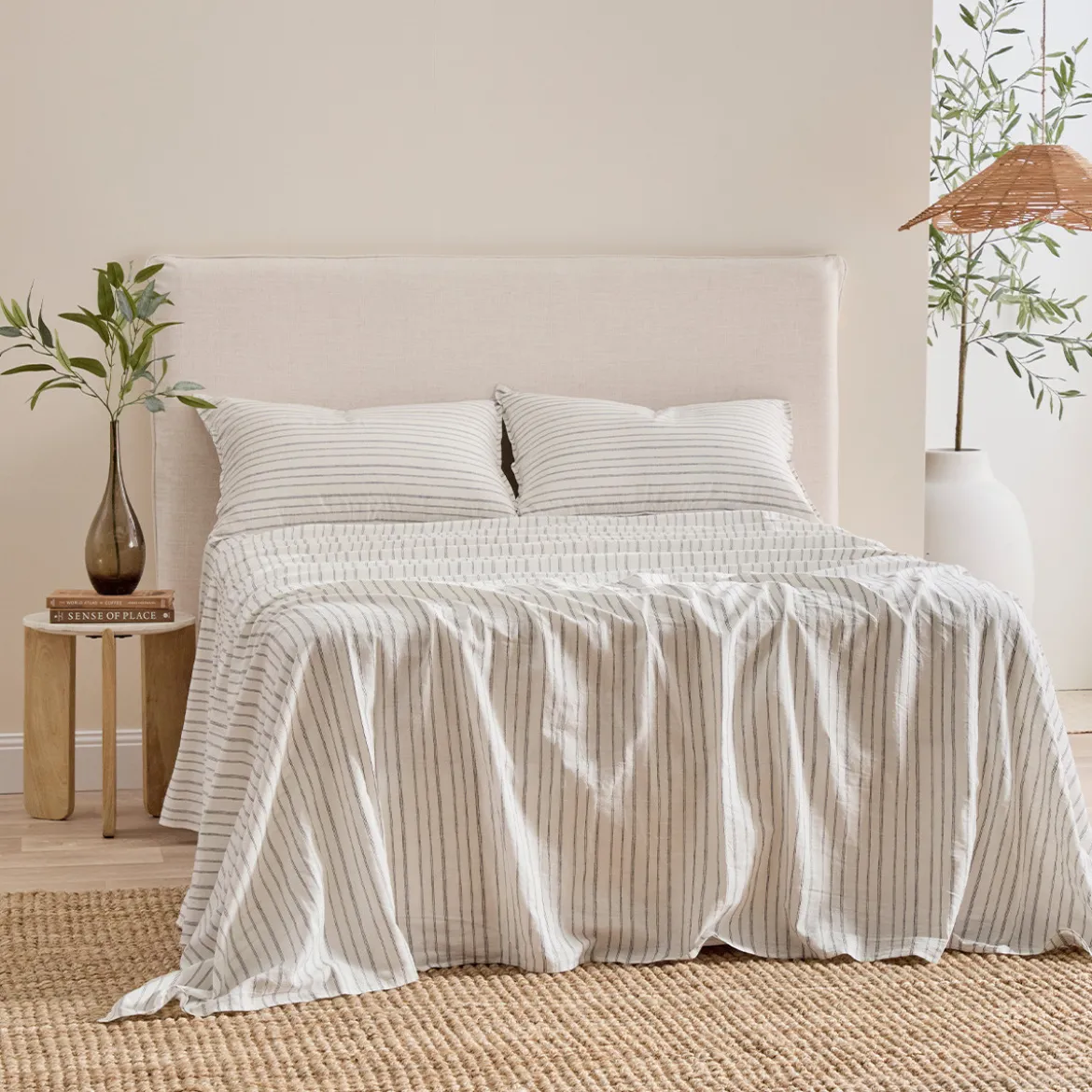 Linen Cotton Stripe Flat Sheet