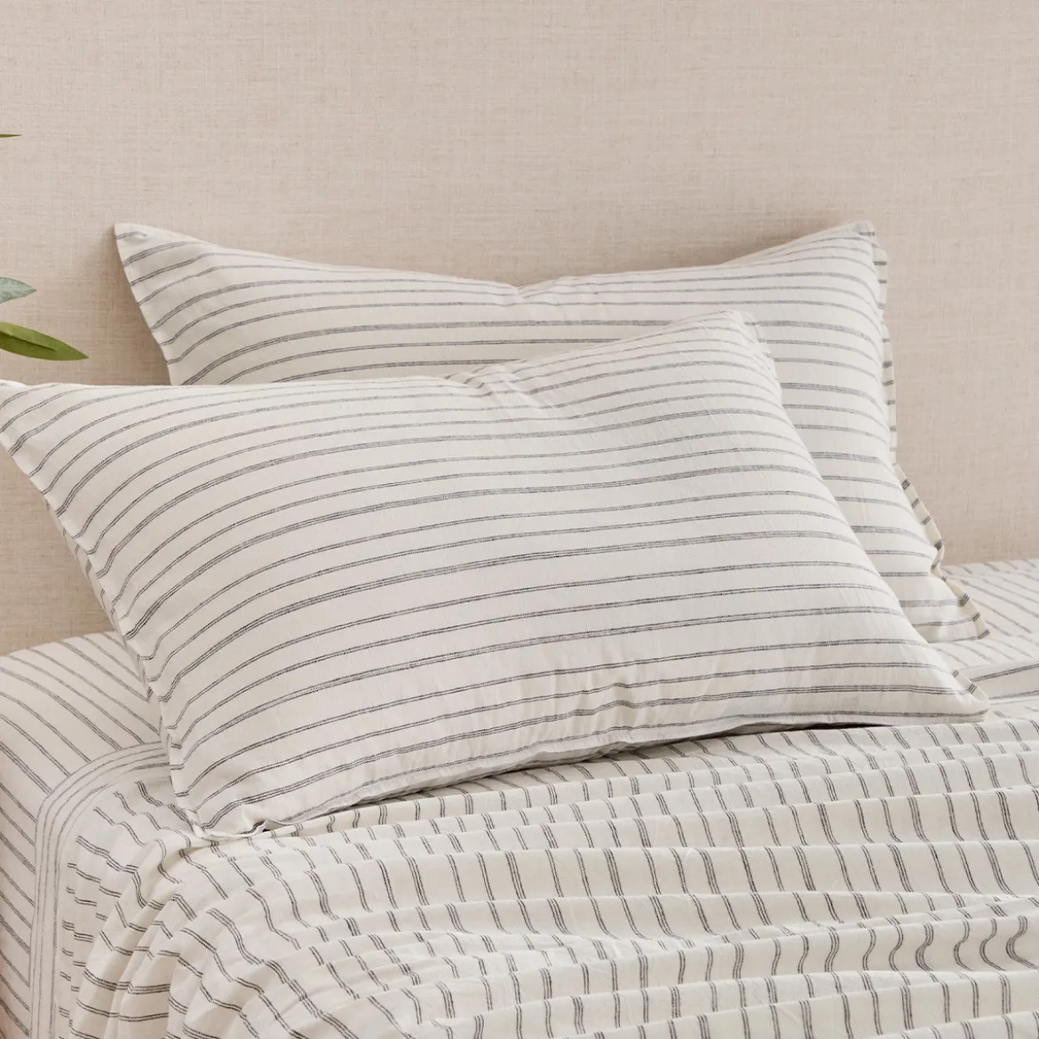 Linen Cotton Stripe Standard Pillowcase Pair