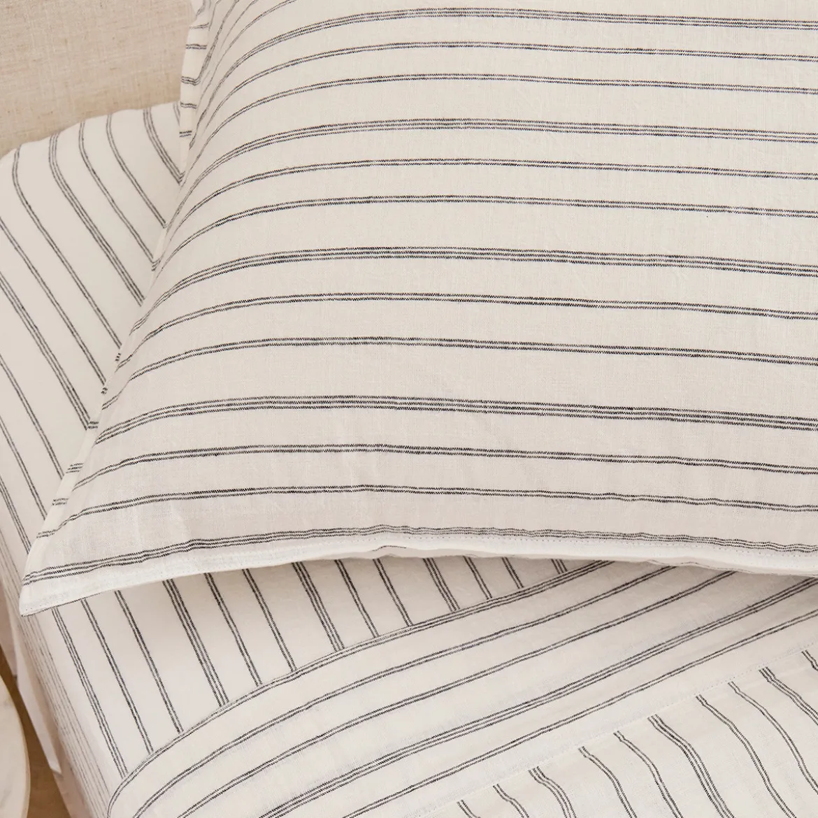 Linen Cotton Stripe Standard Pillowcase Pair