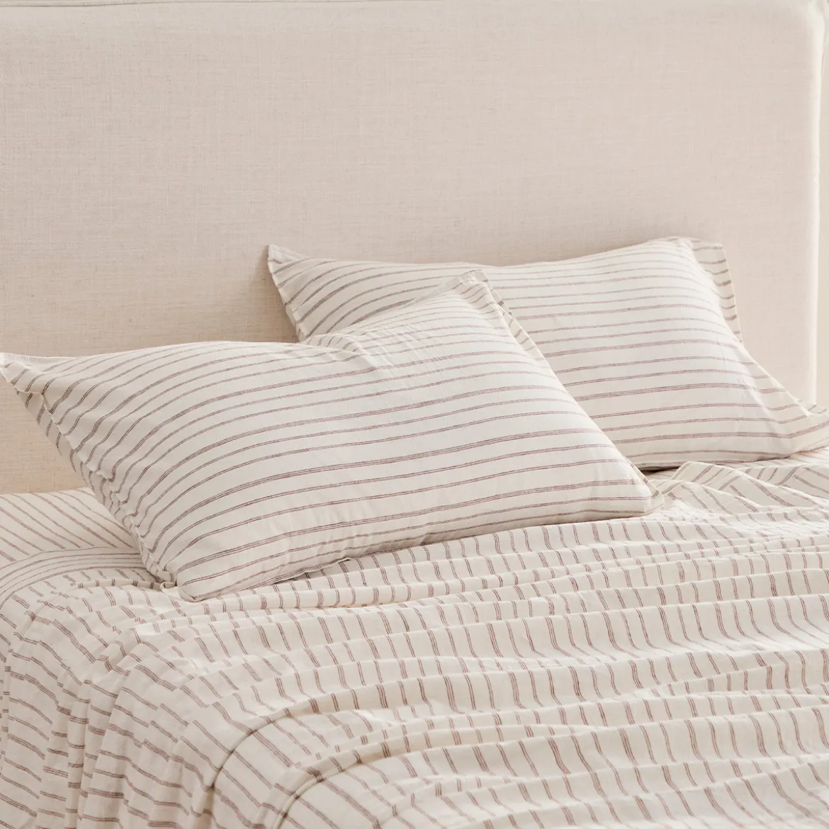 Linen Cotton Stripe Standard Pillowcase Pair