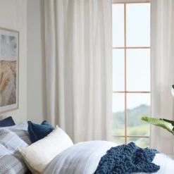 Linen Cotton White Room Darkening Curtain Set of 2