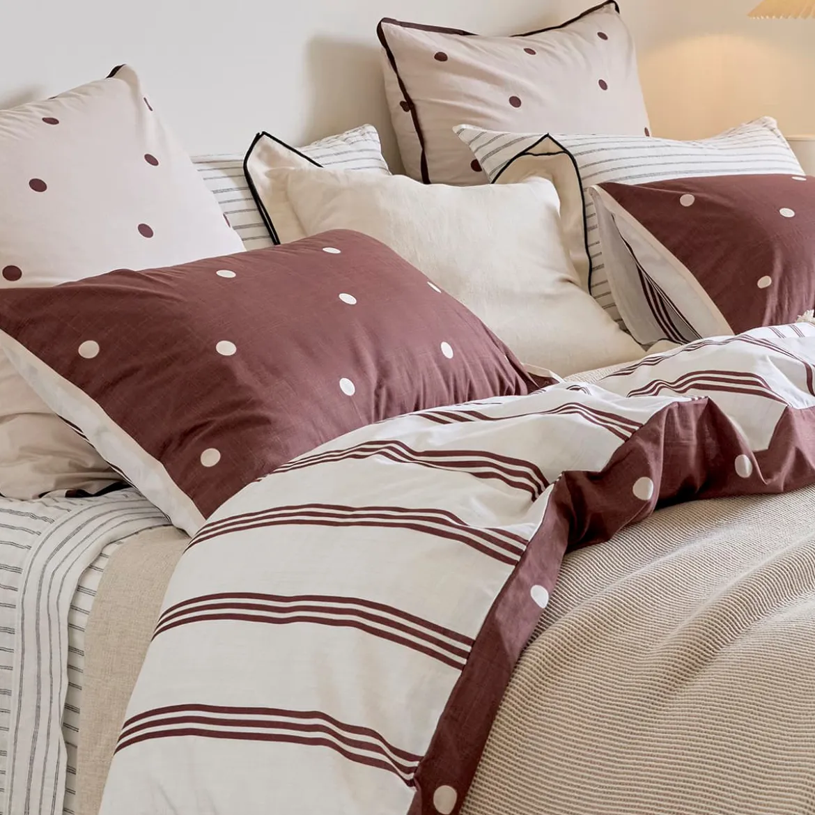 Louella Chocolate Polka Dot Quilt Cover Set