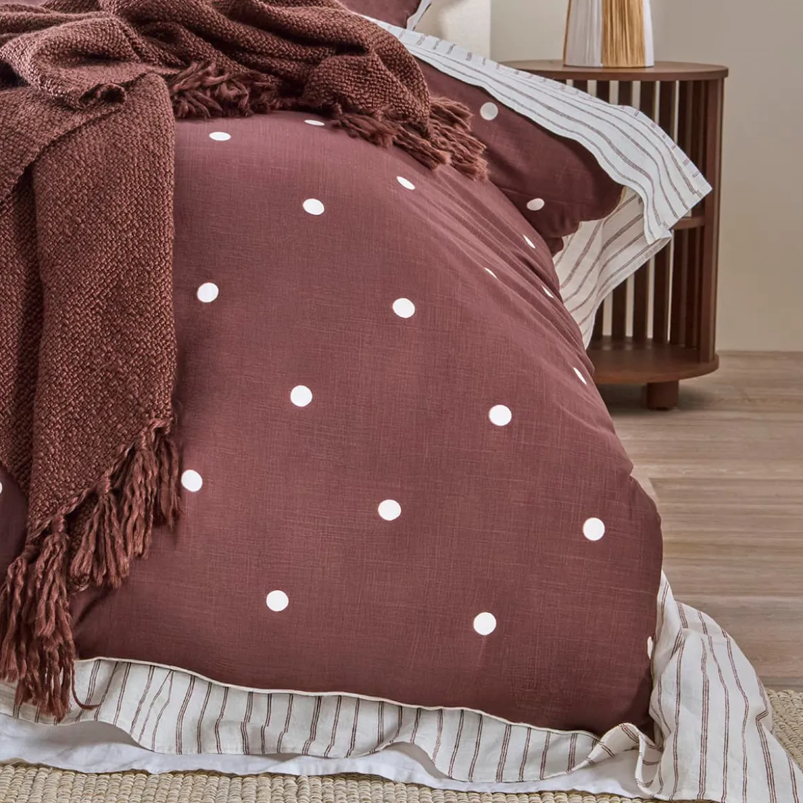 Louella Chocolate Polka Dot Quilt Cover Set