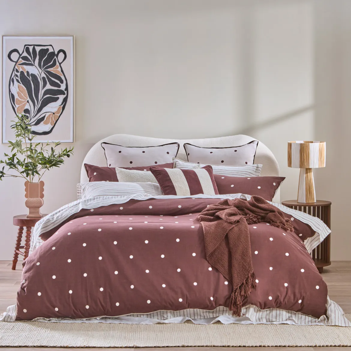 Louella Chocolate Polka Dot Quilt Cover Set