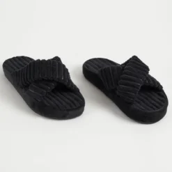 Lucy Black Cross Strap Home Slippers
