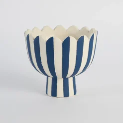 Lucy Dark Blue Stripe Footed Decorative Pot