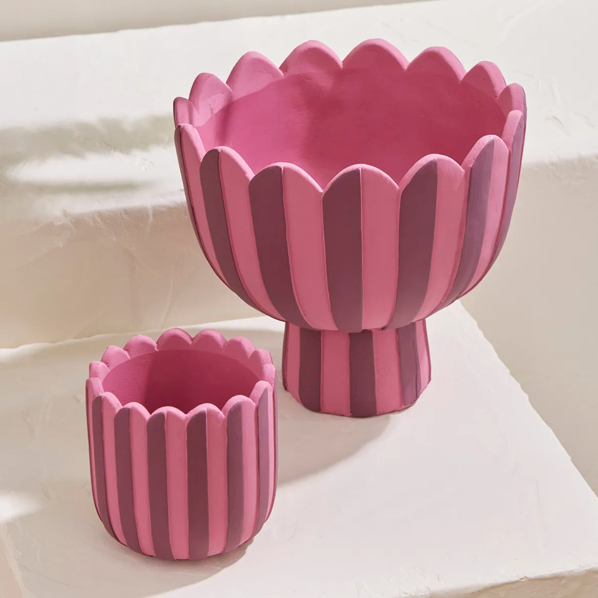 Lucy Stripe Footed Decorative Pot