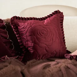 Lyra Embroidered Velvet Cushion with Frill