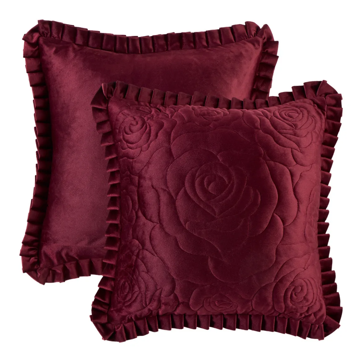 Lyra Embroidered Velvet Cushion with Frill