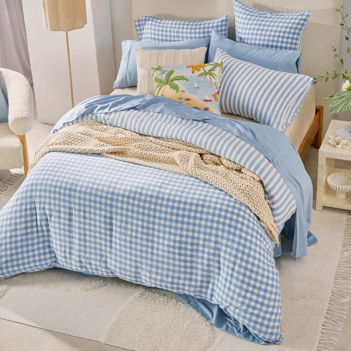 Maisie Light Blue Check European Pillowcase