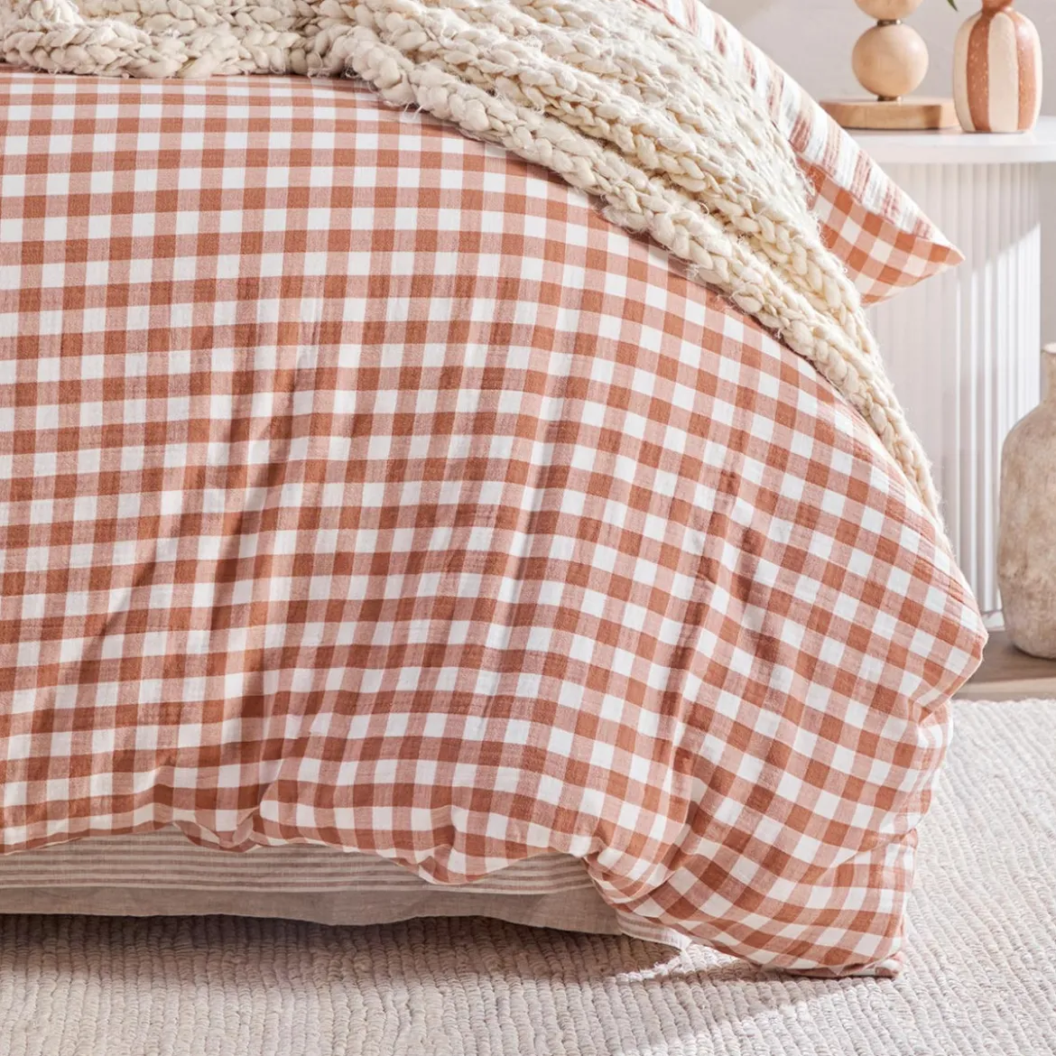 Maisie Reversible Caramel Check Quilt Cover Set