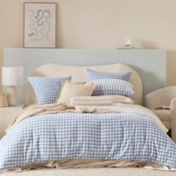 Maisie Reversible Light Blue Check Quilt Cover Set