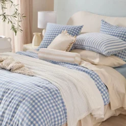 Maisie Reversible Light Blue Check Quilt Cover Set
