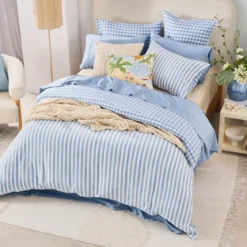 Maisie Reversible Light Blue Check Quilt Cover Set