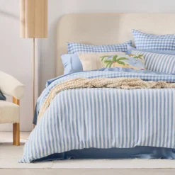 Maisie Reversible Light Blue Check Quilt Cover Set