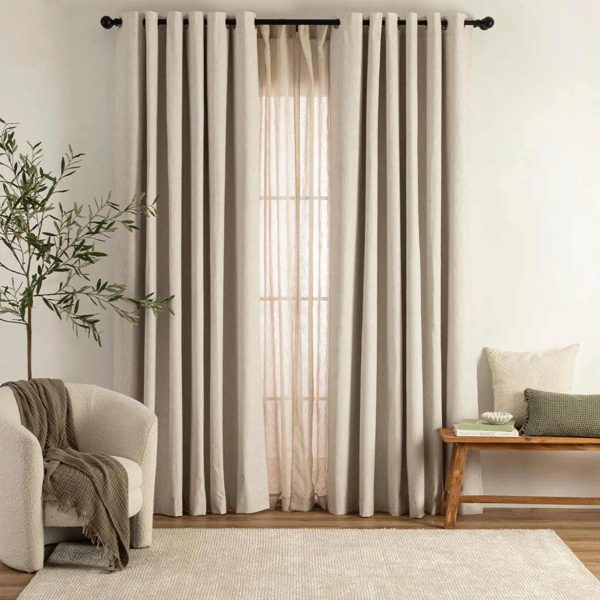 Marina Blockout Beige Curtain Set of 2