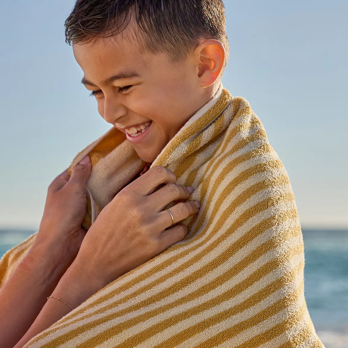 Maris Stripe Mustar Melon Reversible Beach towel