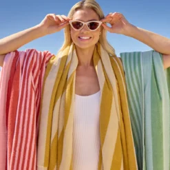 Maris Stripe Mustar Melon Reversible Beach towel
