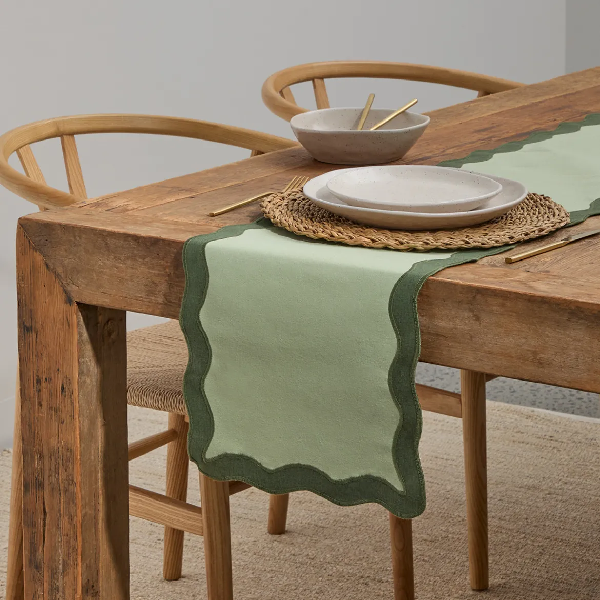 Maya Green Scalloped Table Runner