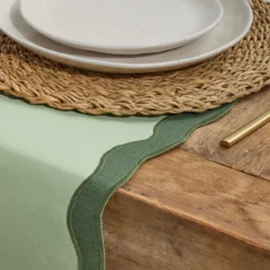 Maya Green Scalloped Table Runner