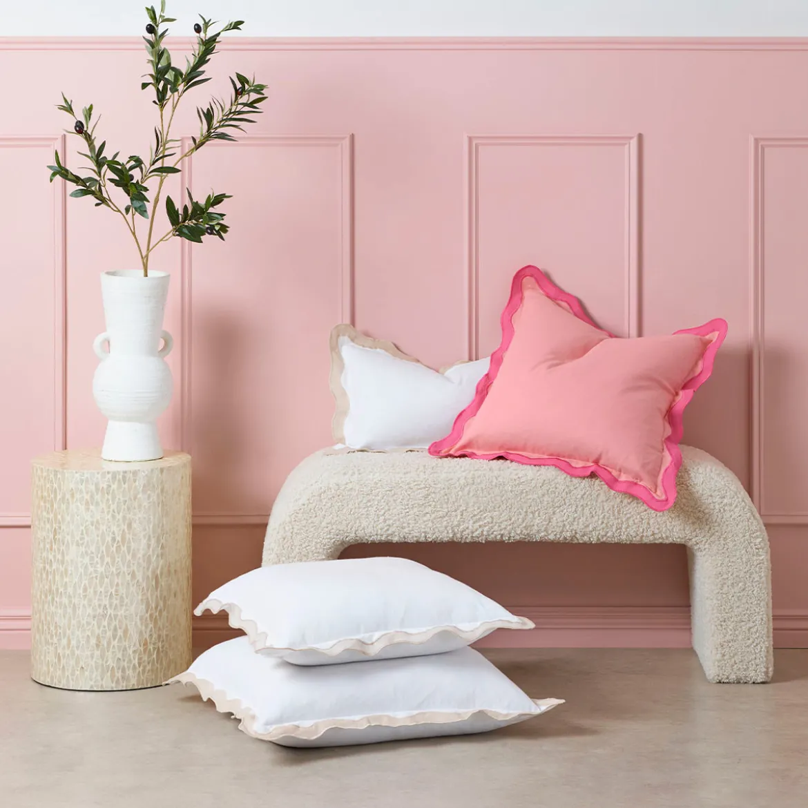 Maya Pink Scalloped Cushion