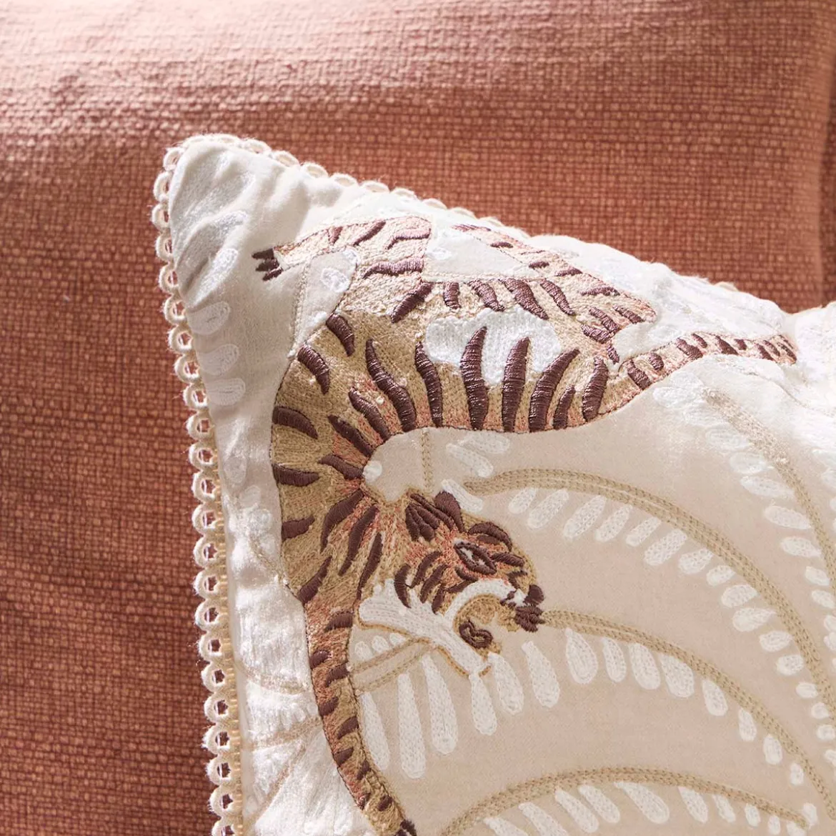 Menna Tiger Palm Embroidered Cushion