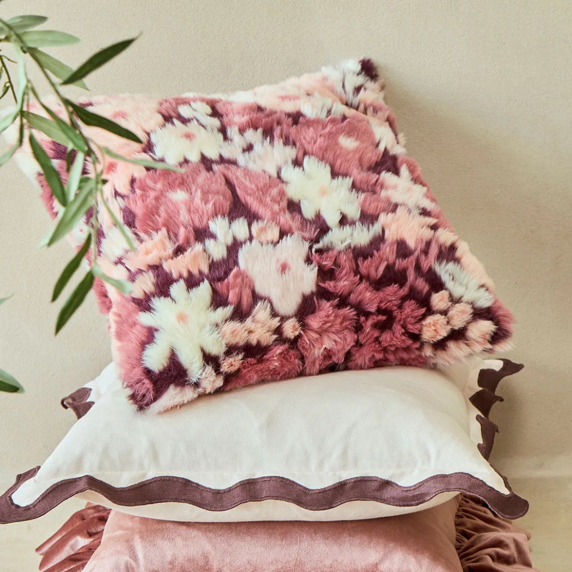 Mila Floral Faux Fur Jacquard Cushion