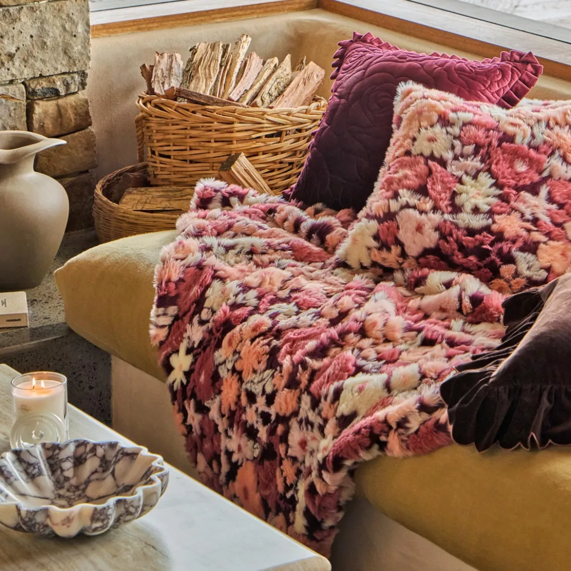 Mila Floral Faux Fur Jacquard Cushion