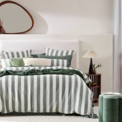 Milah Green Stripe Quilt Cover Set