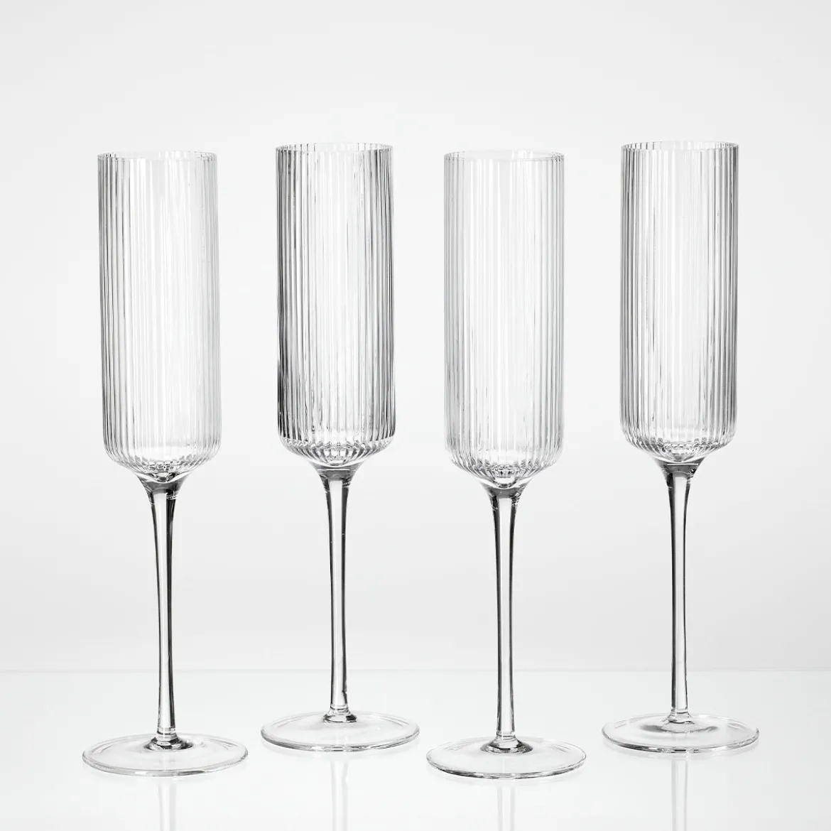 Mila Ribbed Champagne Crystal Glass Flute Set of 4