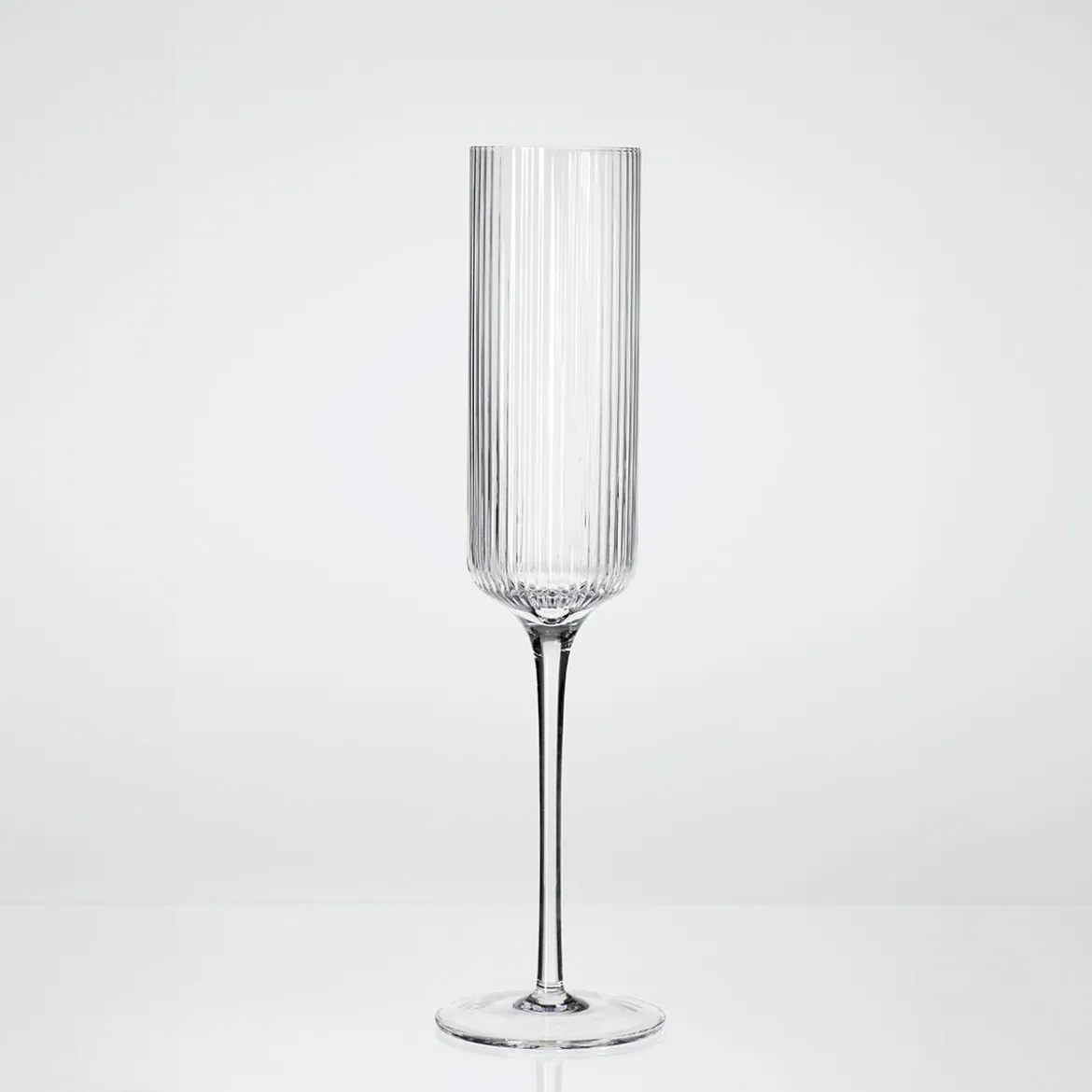 Mila Ribbed Champagne Crystal Glass Flute Set of 4