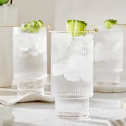 Mila Ribbed Clear Highball Glass Set of 4