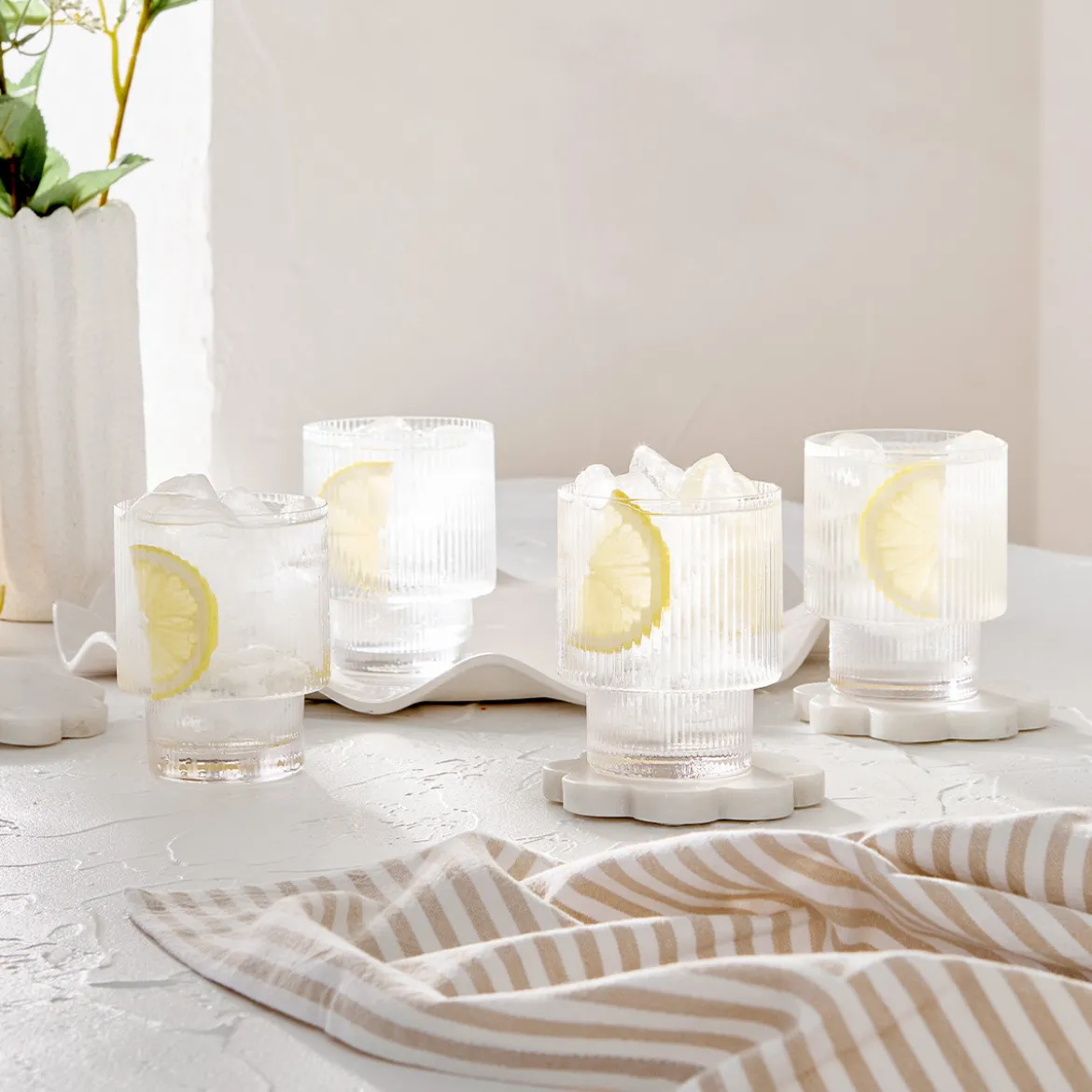 Mila Ribbed Clear Tumbler Glass Set of 4