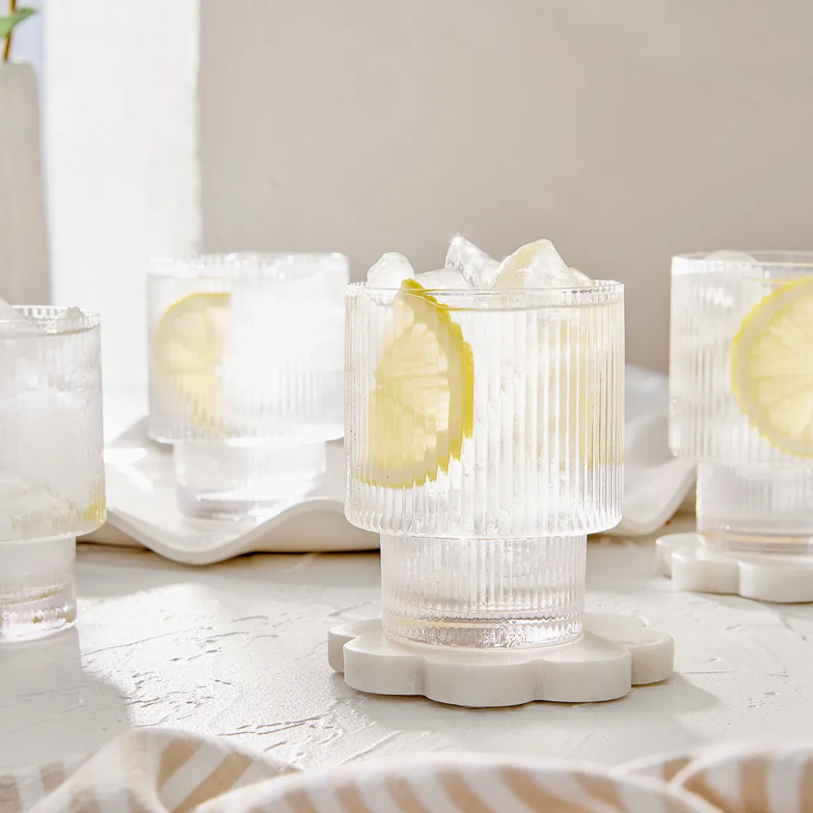 Mila Ribbed Clear Tumbler Glass Set of 4