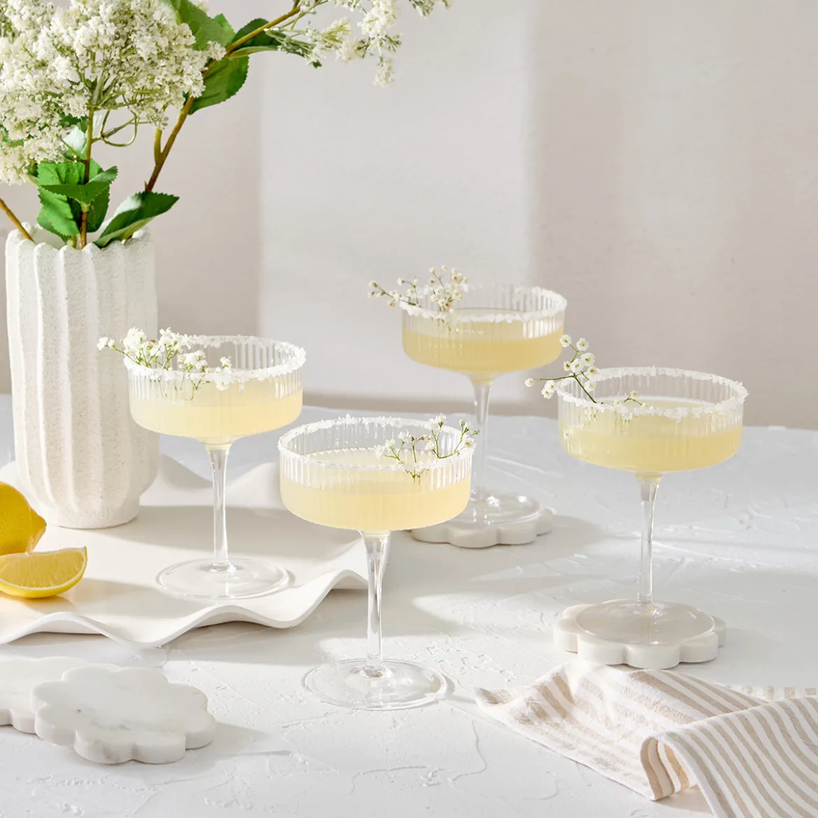 Mila Ribbed Cocktail Coupe Crystal Glass Set of 4