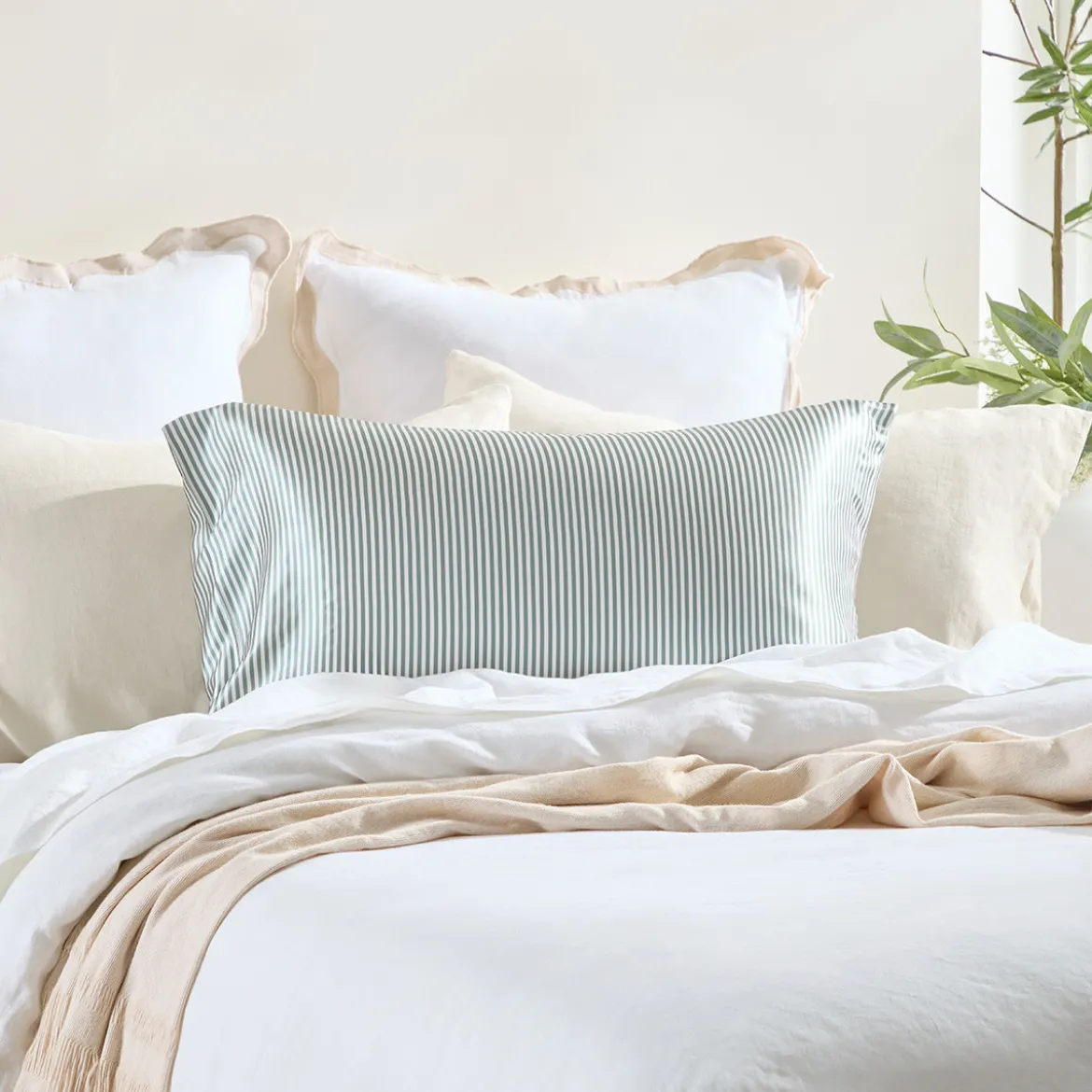 Mulberry Silk Green Striped Pillowcase
