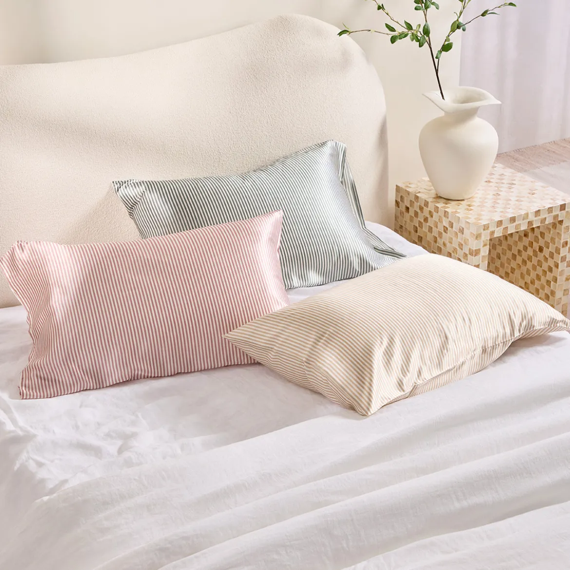 Mulberry Silk Green Striped Pillowcase
