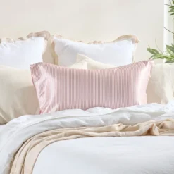 Mulberry Silk Vintage Rose Pink Striped Pillowcase