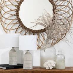 Mykonos 36cm Grey/Natural Table Lamp Set of 2